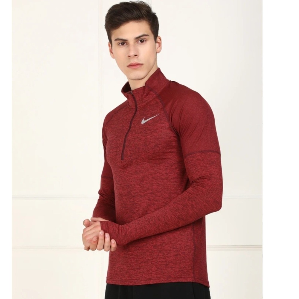 Nike Mens Large 1/4 Zip Pullover Burgundy Dri-FIT Running Training Active Top